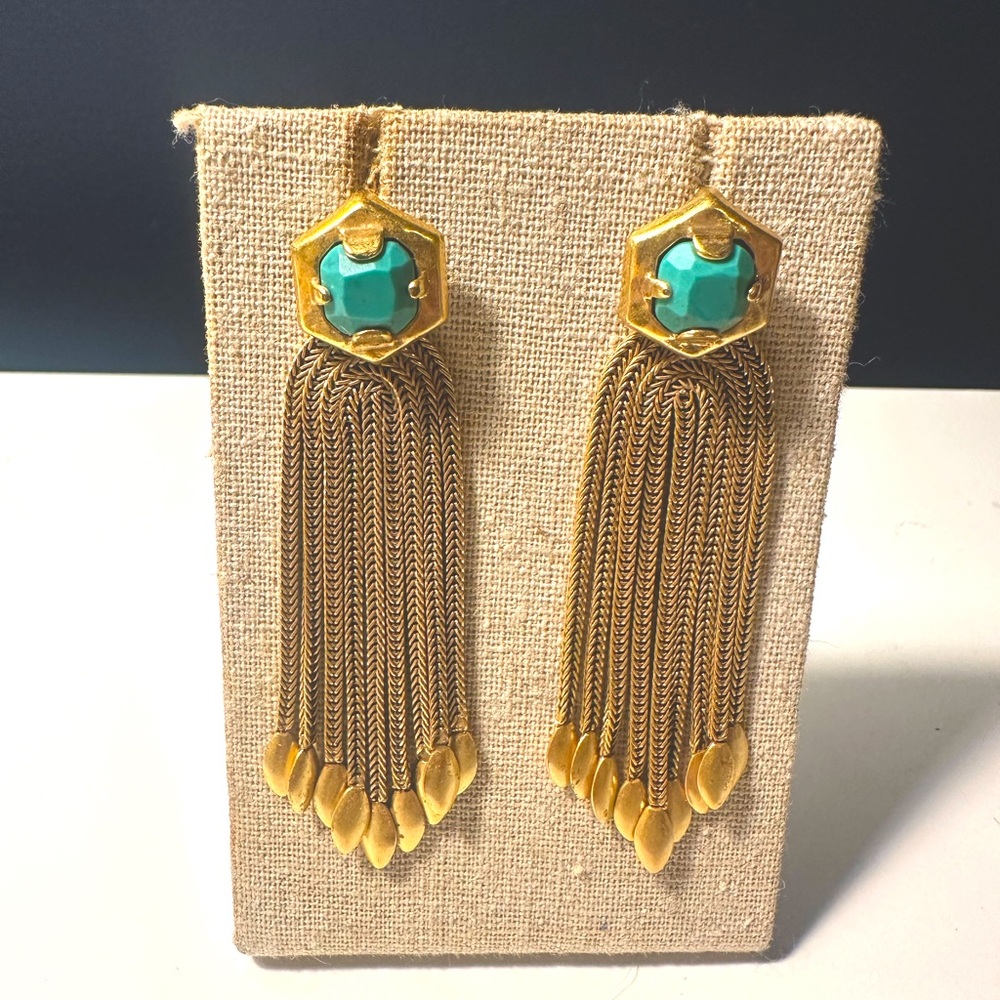 Stella & Dot Gold and Turquoise Tassel Earrings